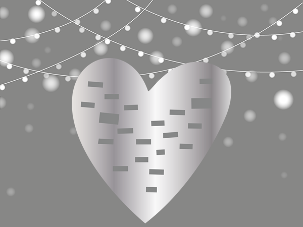 Francasca & Sasha's Winter Motif Fairy lights and metallic heart.