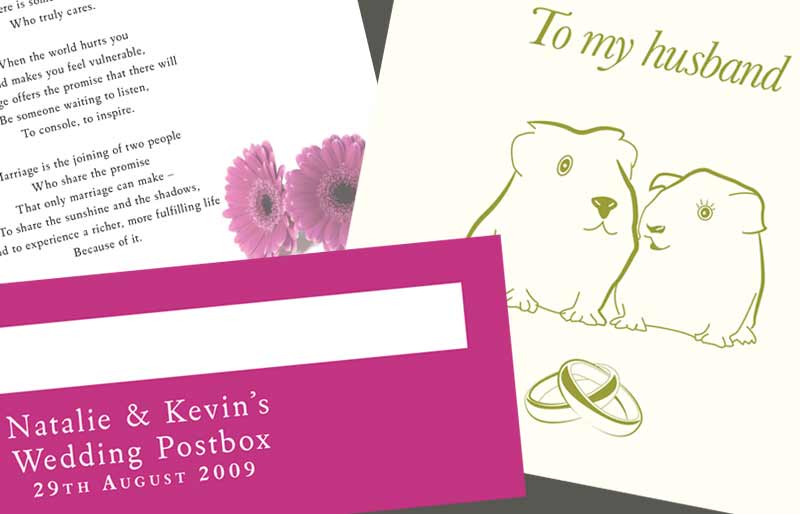 Montage of wedding stationery.