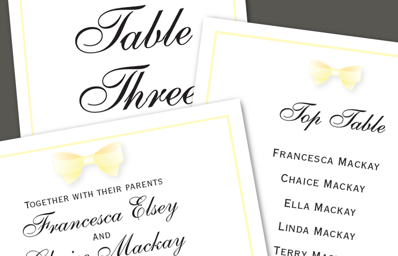 Francesca & Chase's Wedding Stationery Montage of wedding stationery.