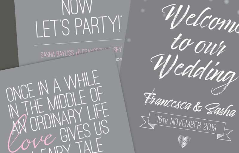 Montage of wedding stationery.