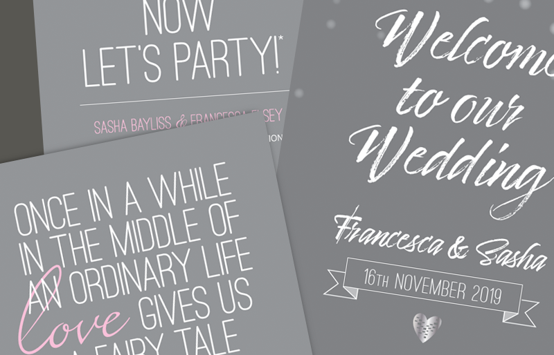 Francesca & Sasha's Wedding Stationery Montage of wedding stationery.