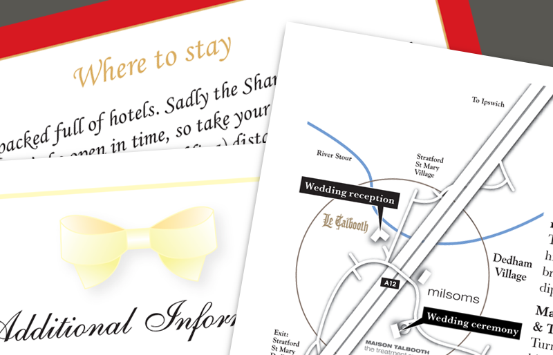Wedding invitation inserts Montage of wedding stationery.