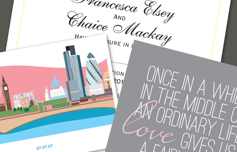Wedding invitations Montage of wedding stationery.