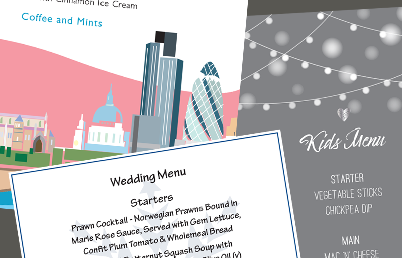 Menus Montage of wedding stationery.