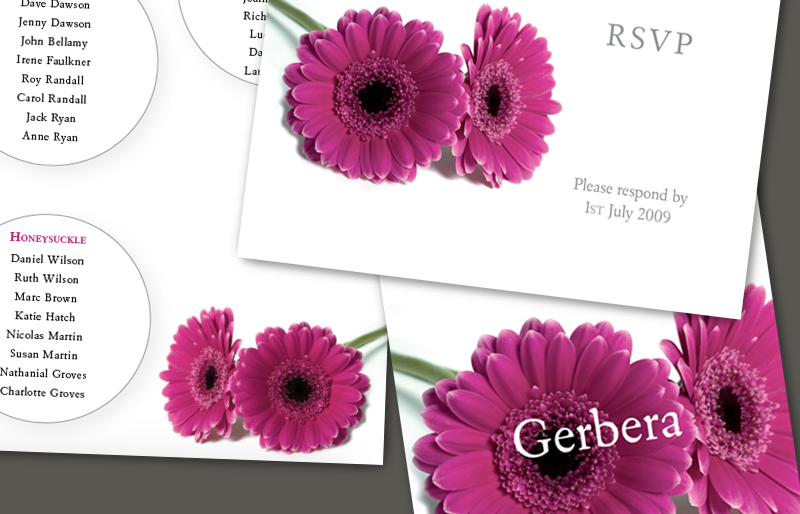 Natalie & Kevin's Wedding Stationery Montage of wedding stationery.