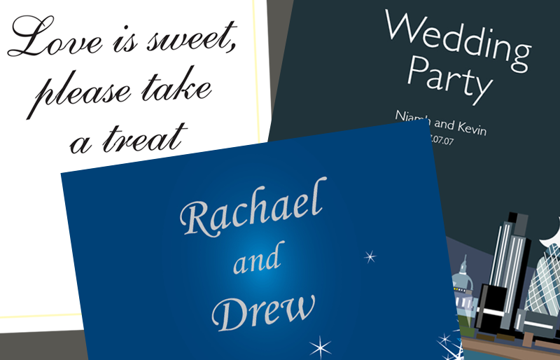 Signage Montage of wedding stationery.