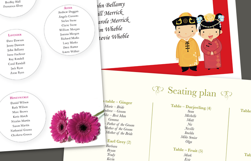 Table Plans Montage of wedding stationery.