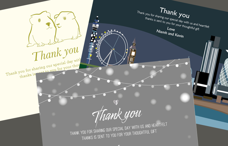 Thank You Cards Montage of wedding stationery.