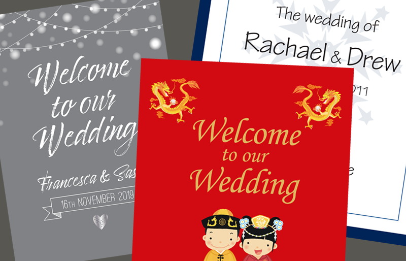 Welcome Posters Montage of wedding stationery.
