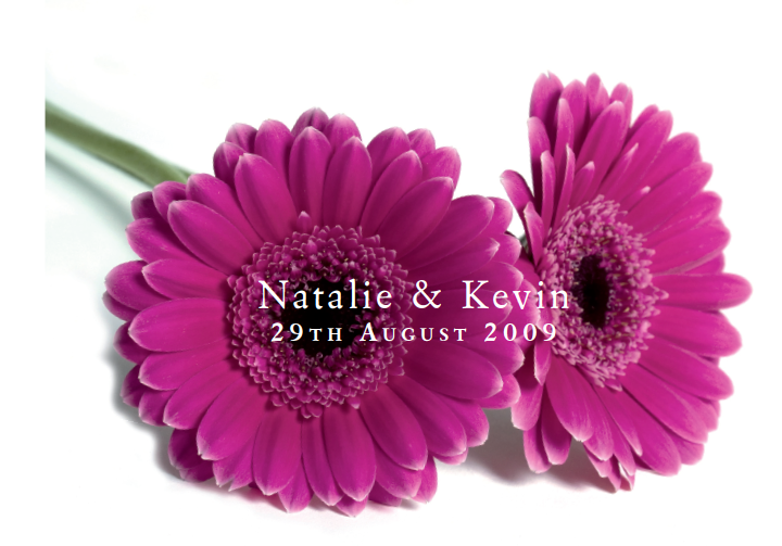 Natalie & Kevin's Flowers With wedding date of 29th August 2009.