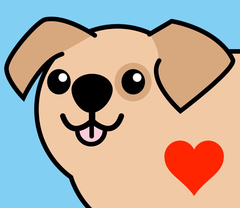 Plumpy The Dog With red love heart motif.