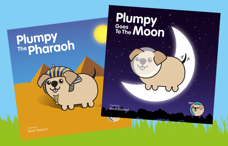 Plumpy The Dog Books Plumpy The Pharaoh and Plumpy Goes To The Moon.