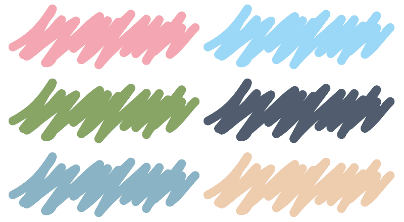 Scribbled graphic swatches representing colour palette.
